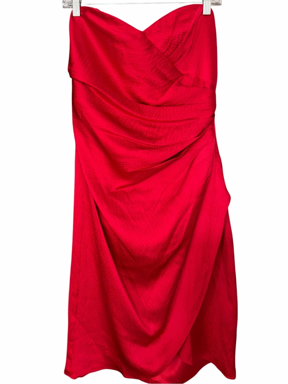 Badgley Mischka Red Silk Corset Midi Dress Strapless Cocktail Formal Size 10 - Picture 3 of 8